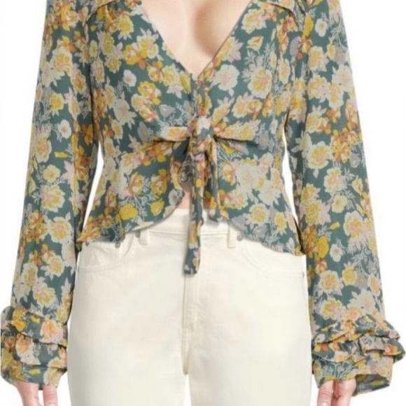 Free People Tops - Free People Maybel Ruffle Sheer Floral Top XL